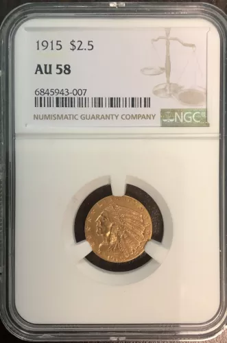 1915 INDIAN HEAD QUARTER EAGLE $2.50 AU 58 NGC