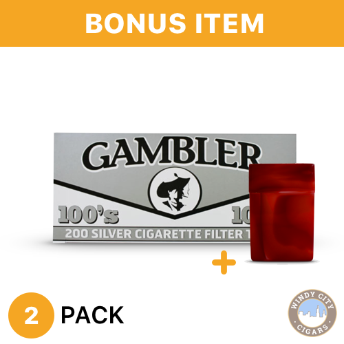 gambler silver tobacco Gambler 100's Silver Cigarete Tube Filtered 2 Boxes - 200 Count & Bonus  Case
