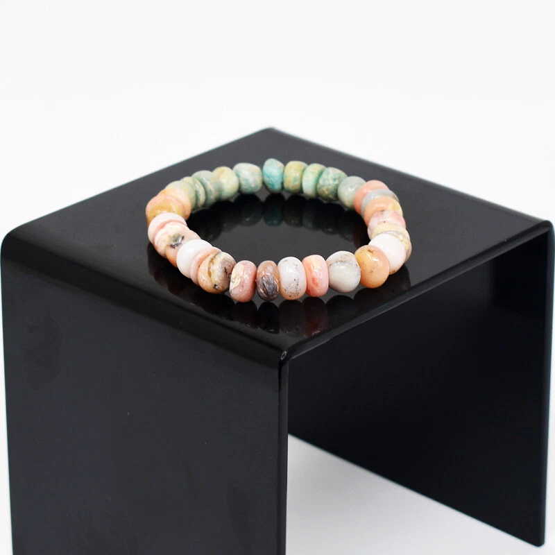 Pulsera elástica con cuentas de ópalo australiano y amazonita natural de 134 quilates JK-63E341 Foto 3 de 3