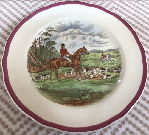 Fox Hunt Hunting Spode Magenta Rim Salad Plate The Meet - Picture 3 of 4