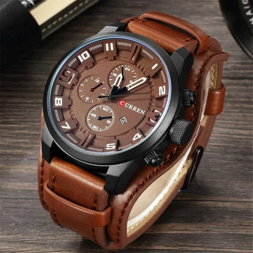 CURREN Herren Quarzuhr großes Zifferblatt Mode Leder männlich Militär Armbanduhr Geschenk - Bild 7 von 11