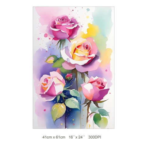 Information Products 16"х24"3pcs Digital Art Watercolor Pink Gold Roses/Download - Picture 6 of 9
