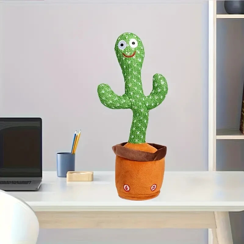 Fun Dancing Cactus Plush Toy with Light Up and Repeat Talking for Kids Gift