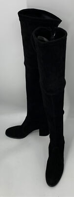 Stuart Weitzman Black Suede Drawstring Boot Heel sz 9 M (MISSING STRING)