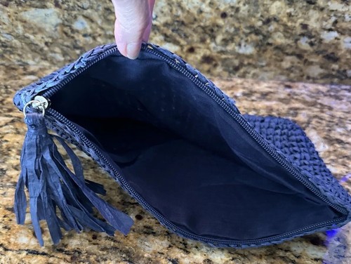 Blue Navy Straw Pouch/Clutch Lined-Great Beachy Accessories - Picture 5 of 6