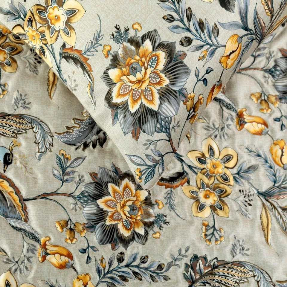 Cama Queen Decorativa Corredor Gris Amarillo Pavo Real, Borlas Acolchadas - Pavo Real Swag Foto 3 de 4