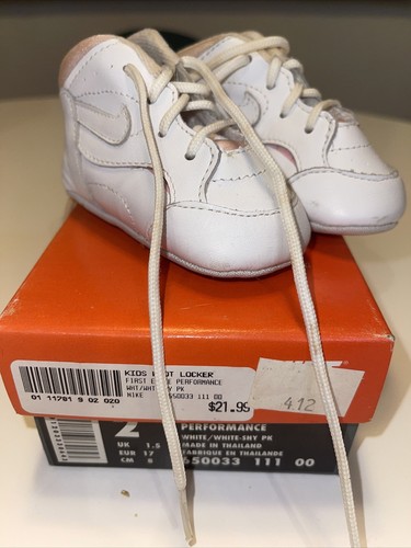 Vintage 90s Nike First Elite Performance White Pink Sneaker Sz 2 Used W/ Box
