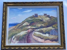 ANTIQUE PAINTING JO CAIN 1930'S WPA ARTIST NEW YORK LANDSCAPE BEACH COASTAL