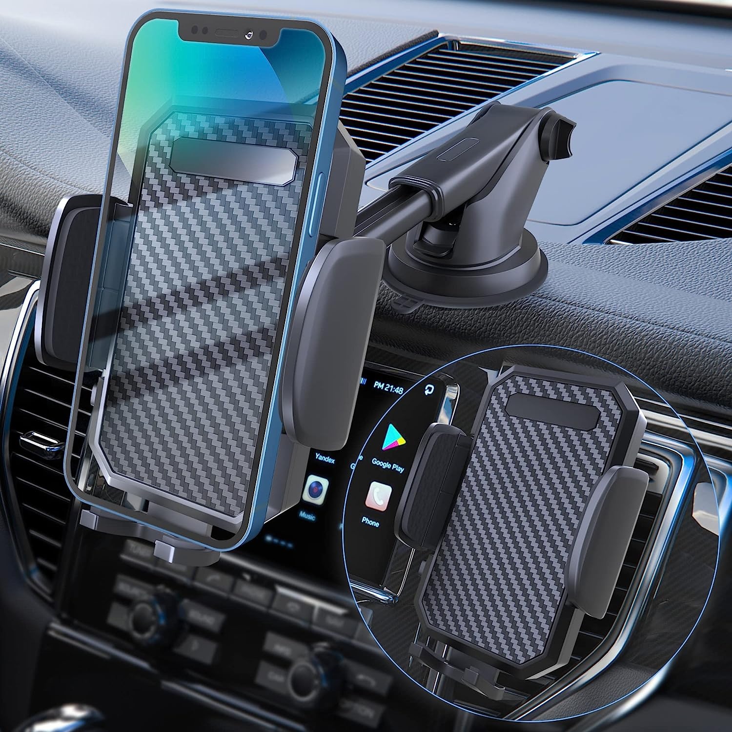 Phone Mount for Car, [ Off-Road Level Suction Cup Protection ] 3In1 Long Arm Suc