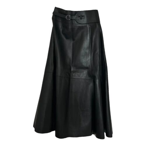 Massimo Dutti Leather Midi Skirt With Buckle And Splits Size UK 8 BNWT RRP £299 - Picture 2 of 6