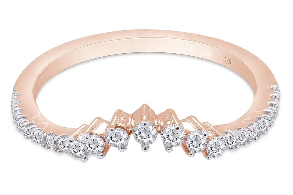 Anillo de boda curvado de 1/5 quilate para mujer diamante redondo natural oro de 10K Foto 4 de 4