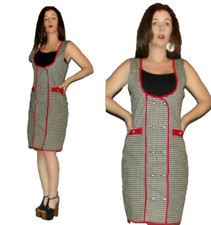 SALE!! SM Mod Vintage 70s B/W Red Scoop HOUNDSTOOTH Jumper Scooter Mini Dress
