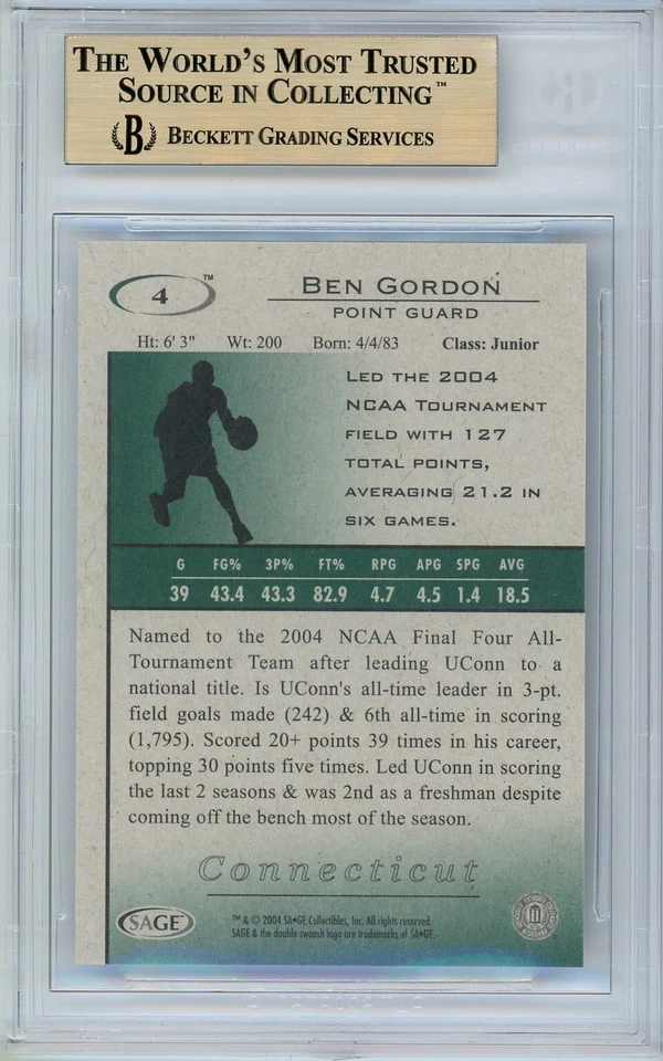 POP 1: Ben Gordon BGS 10: 2004 Sage Hit Rookie Año Prístino #4 Foto 2 de 3