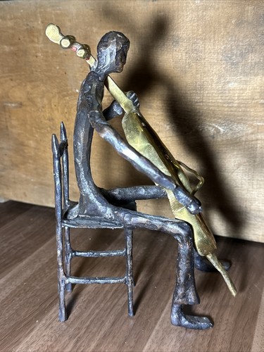 Bronze Brass Man Playing Cello Statue Sculpture Cellist MCM Vintage  - Picture 2 of 5