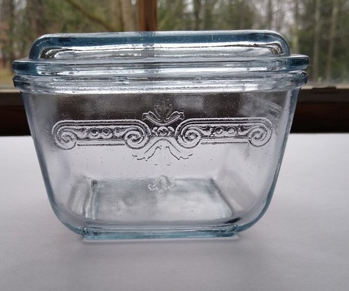 Fire King Refrigerator Dish With Lid Clear Glass Starburst Sapphire Blue Philbe.