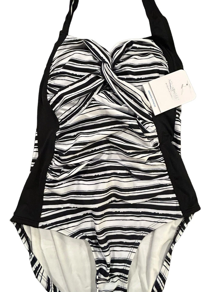 Traje de baño Dolfin de una pieza negro blanco para mujer talla 8 nuevo con etiquetas halter Foto 3 de 4