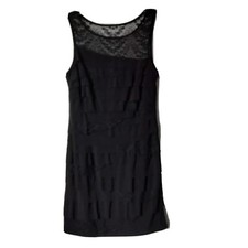 Nine West Tank Mini Dress Size 10 Black Lace Illusion Tiered Lined Round neck