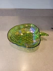 Vintage Indiana Carnival Glass Iridescent Green Grape Serving Salad Fruit Bowl