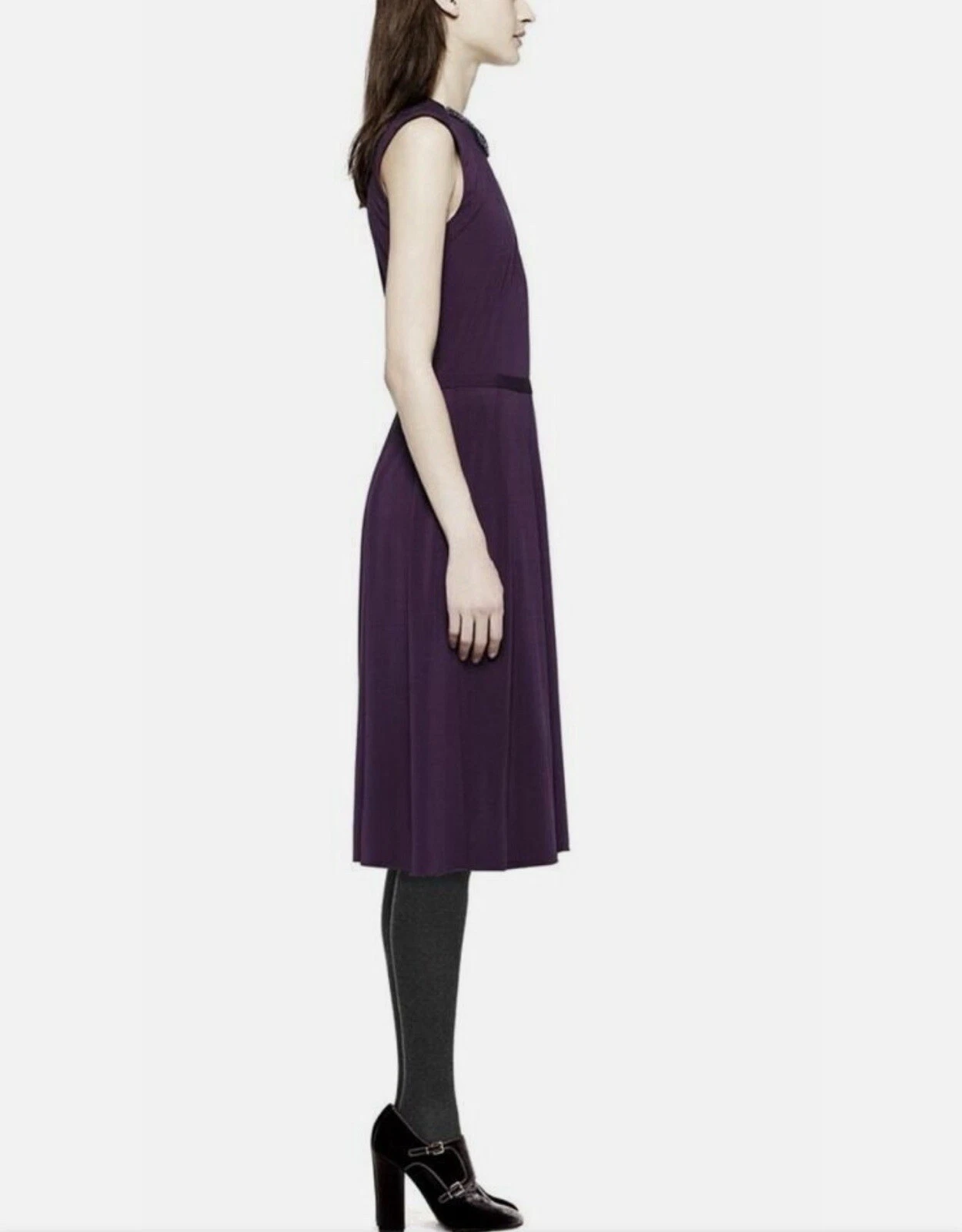 Abito donna Tory Burch Wild Plum Eva gioiello scollo impreziosito taglia XS