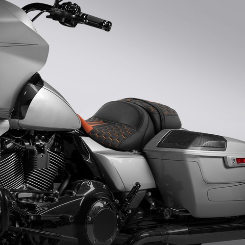Rider Passenger Seat Fit For Harley Touring Street Road Glide 2023+ Black+Orange - Picture 4 of 14