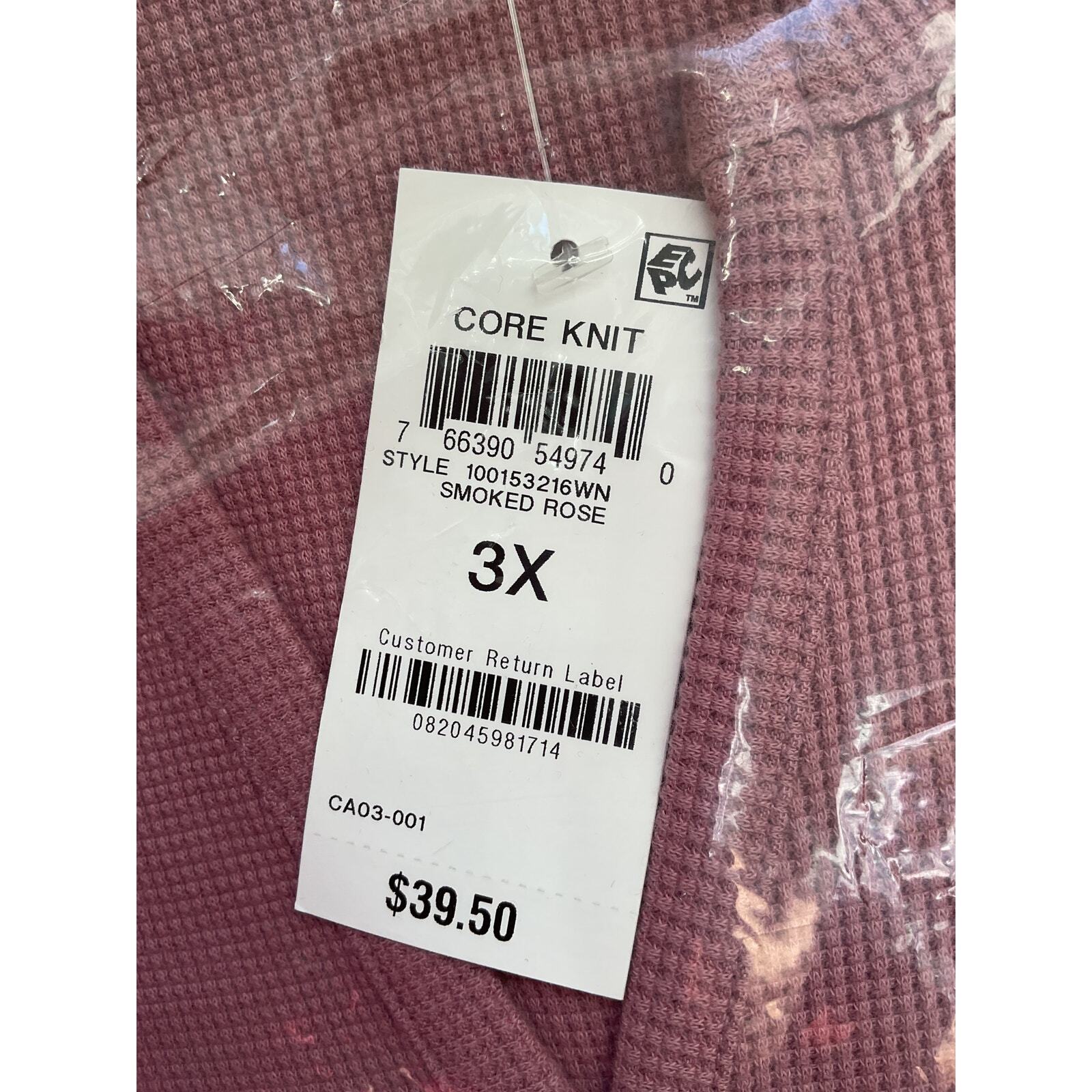 Style Co V Neck Waffle Knit Long Sleeve Tee 3XL Smoked Rose NIP 