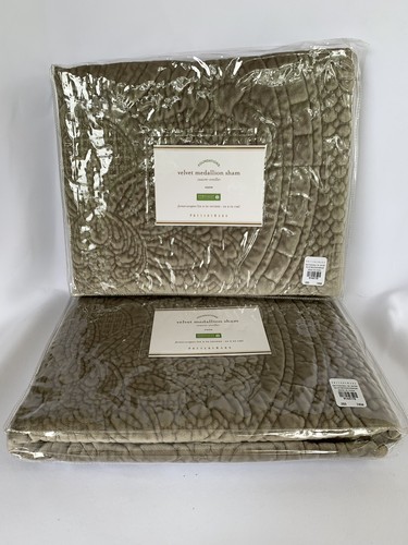 Pottery Barn Gray Velvet Medallion Quilted Euro Sham Set Of 2 NWT