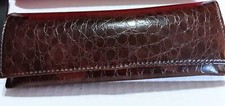 Brown Faux Leather Eyeglass Case With Hook  Loop Closure