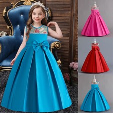 Flower Girls Kids Long Dresses Wedding Bridesmaid Pageant Party Gown Bowknot New