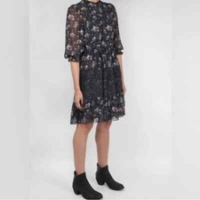 Ulla Johnson Skye Mini Dress Black Blue Floral Tiered Silk Size 2