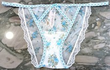 NEW Victoria Secret Dream Angels Mesh Ribbon Slot Bikini - Blue Floral - XL