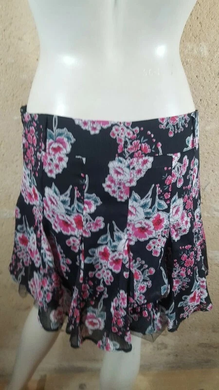 Valeur 60 € Morgan Taille 38 NEUF jupe doublée noir rose polyester - Photo 2/3