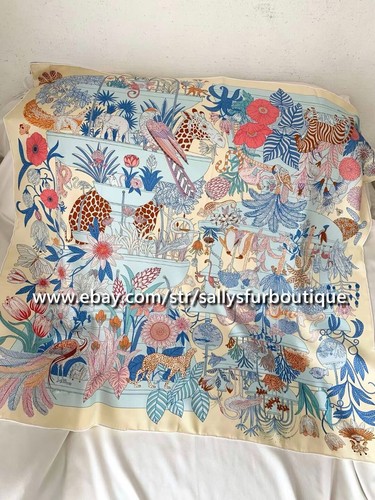 Sallys Boutique 14 ~ 18 Momme Twill Silk Wrap Scarf Animals Print Shawl 35" - Picture 22 of 53