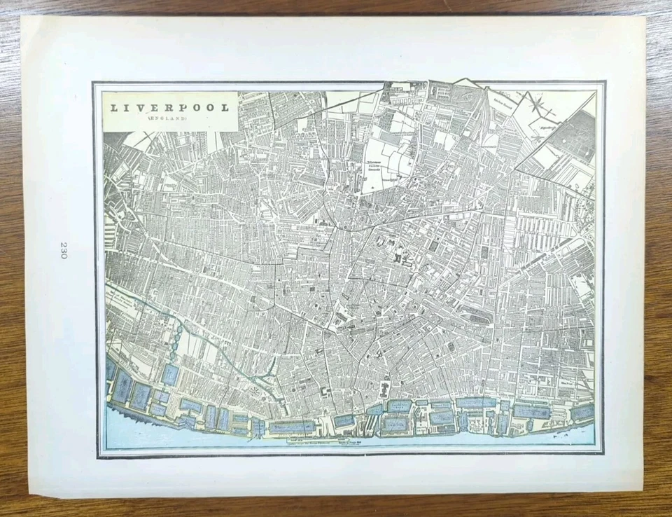 Vintage 1900 LIVERPOOL ENGLAND UK Map 14"x11" ~ Old Antique Original LANCASHIRE - Image 2 of 4