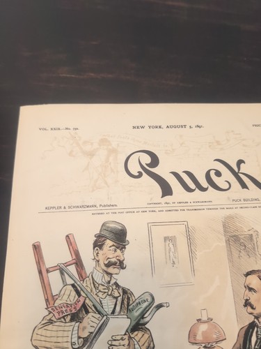 Vintage 1890&1891 Puck Magazine Cover New York Political Illustration - Picture 7 of 17