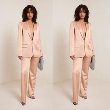 Silk Satin Women Suits 2 Pieces Ladies Office Work Wear Outfits For Wedding Plus