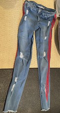 Girls Tractr Jeans with Frays On The Bottom And Red Stripes On Side - size 14