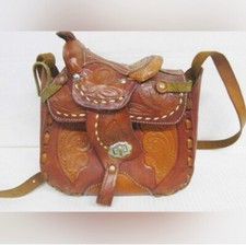 Authentic Vintage 1970  s Hand Tooled Leather Horse Saddle Purse