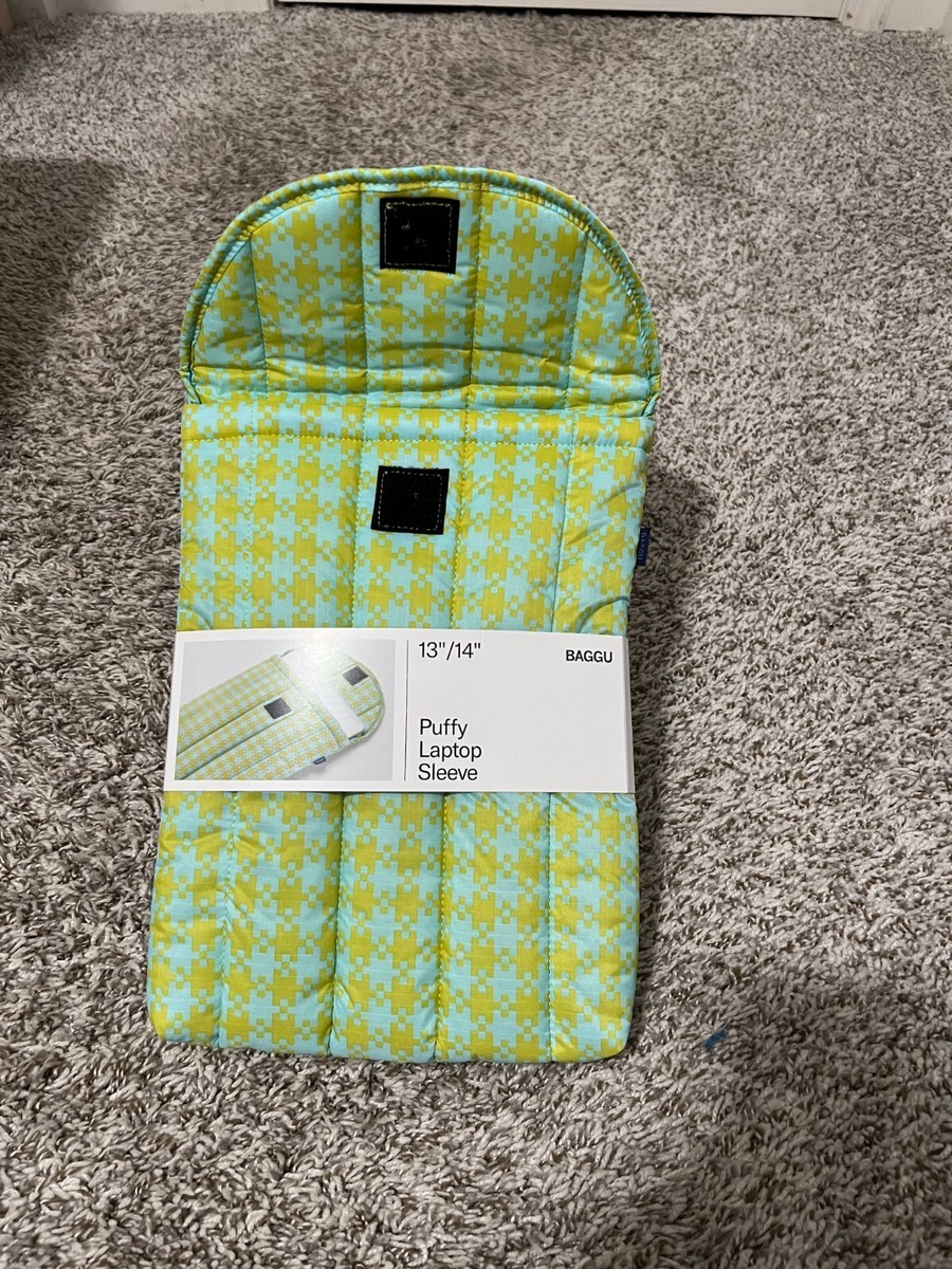 BAGGU Mint Pixel Gingham Puffy Laptop Sleeve 13/14 inches HTF New