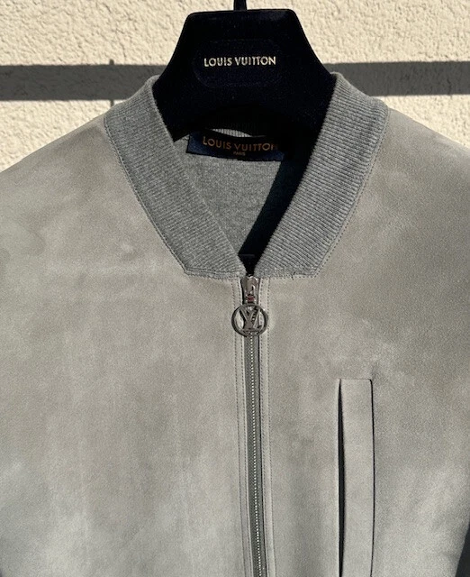 LOUIS VUITTON（LV） Louis Vuitton giacca bomber XL grigio LV camoscio pelle maglia overshirt
