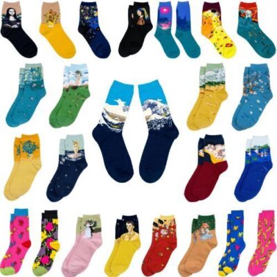 Neuheit Funky Künstler Kunst berühmte Gemälde Mona Lisa Van Gogh Socken Größe 4-7 Weihnachten