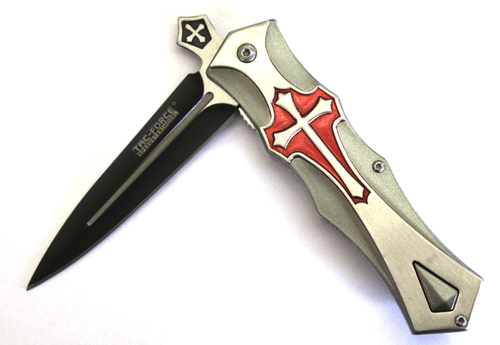 Cuchillo Plegable TAC FORCE Estilo Daga Asistencia de Acción con Diseño de Cruz ROJO - Imagen 3 de 5