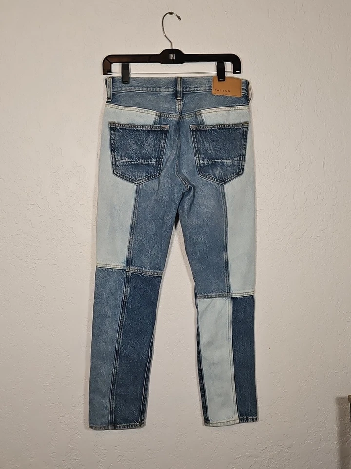 Denim mixto ceñido cintura alta bloque color retazos azules Pacsun para mujer 28x30 Foto 3 de 4