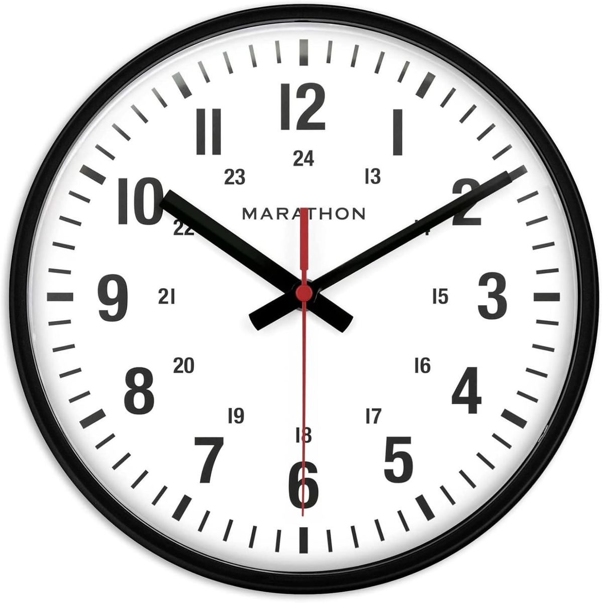 10” Analog Clock, Black Silent, Continuous-Sweep Second Hand  Easy-To-Read Di