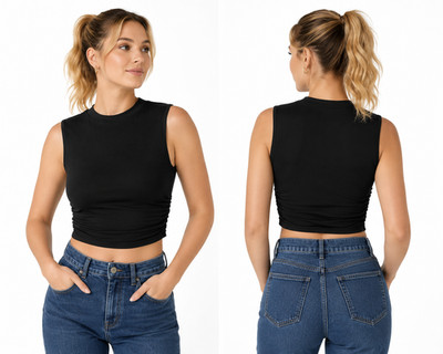 PE1032 Halara Damen Crop Top Schwarz   Ärmelloses Basic Top mit Raffungen (XL)