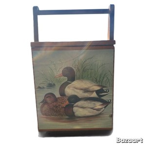 Vintage Duck Mallard Wooden Box With Handle Storage Country Cottage Fowl Decor