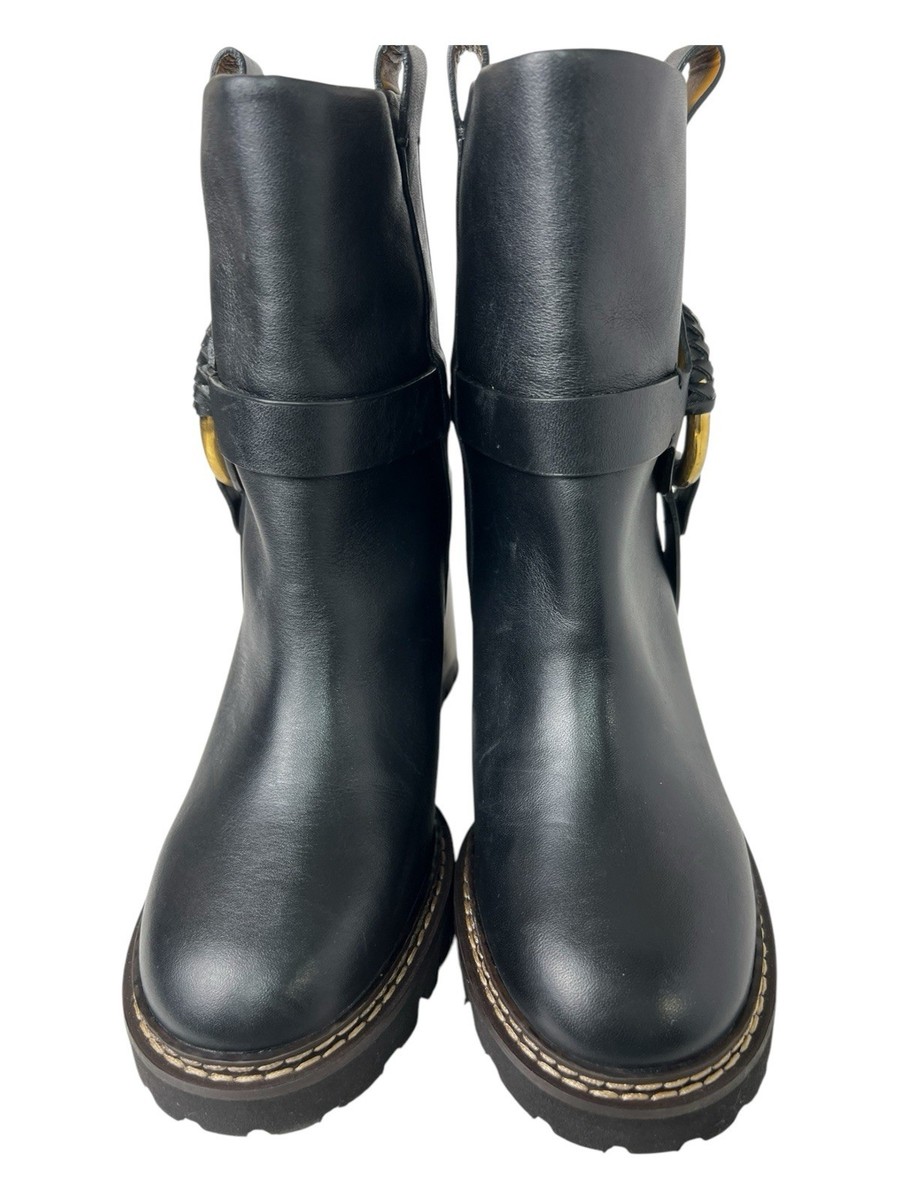 See by Chloé Black Hana Leather Heeled Ankle Boots New $619