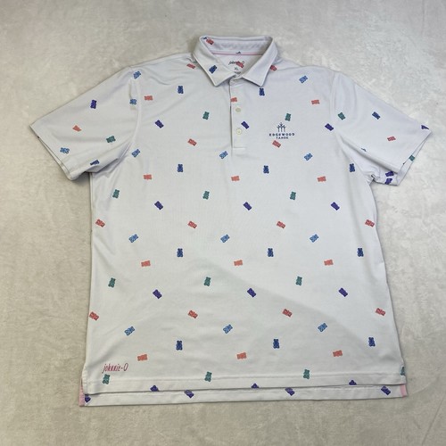 Johnnie-O Polo Shirt Men's XL White Multicolor AOP Gummy Bear Club Chest Logo