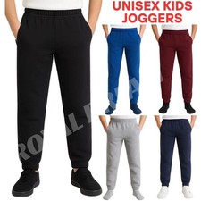 Unisex Kids PE Fleece Joggers Boys Girls School Jog Pants Elastic Cuff Bottoms