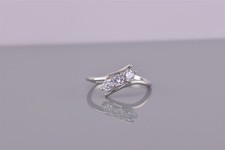 Sterling Silver Triple Cubic Zirconia Accented Bypass Wavy Band Ring 925 Sz: 7