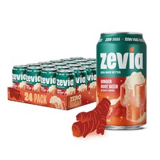 Zevia Zero Sugar Soda, Ginger Root Beer, 12 oz Cans 24Pack Naturally Sweete...